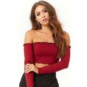 Red Off the Shoulder Crop Top